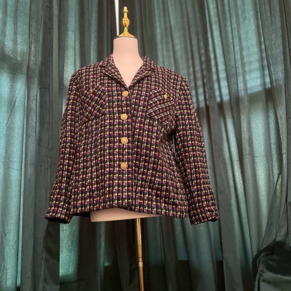 Chic Multicolor Tweed Women's Blazer